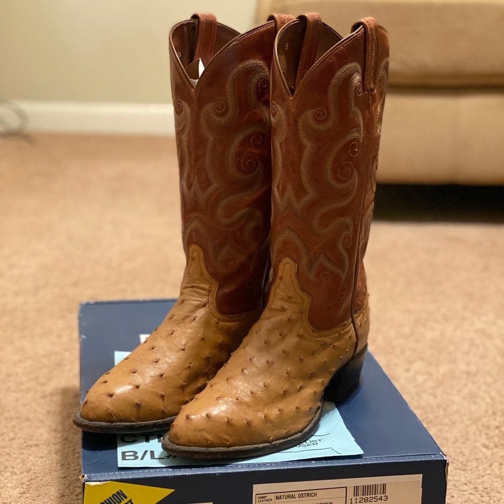 Vintage Tony Lama Natural Ostrich Boots